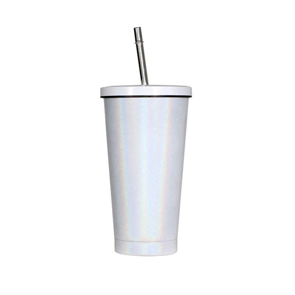 450ml Stainless Steel Rainbow Straw Cup - Sparkle White