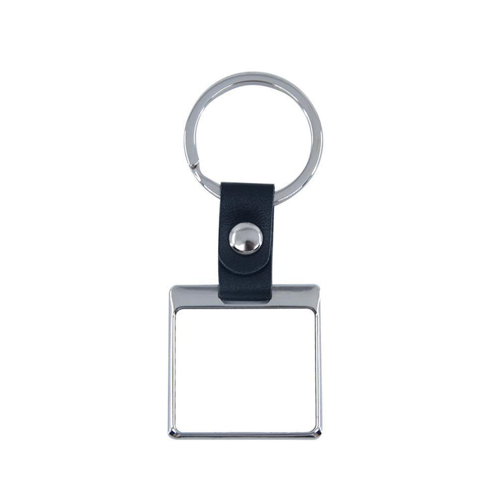 Sublimation blank Square Metal Keyring with Leather chain