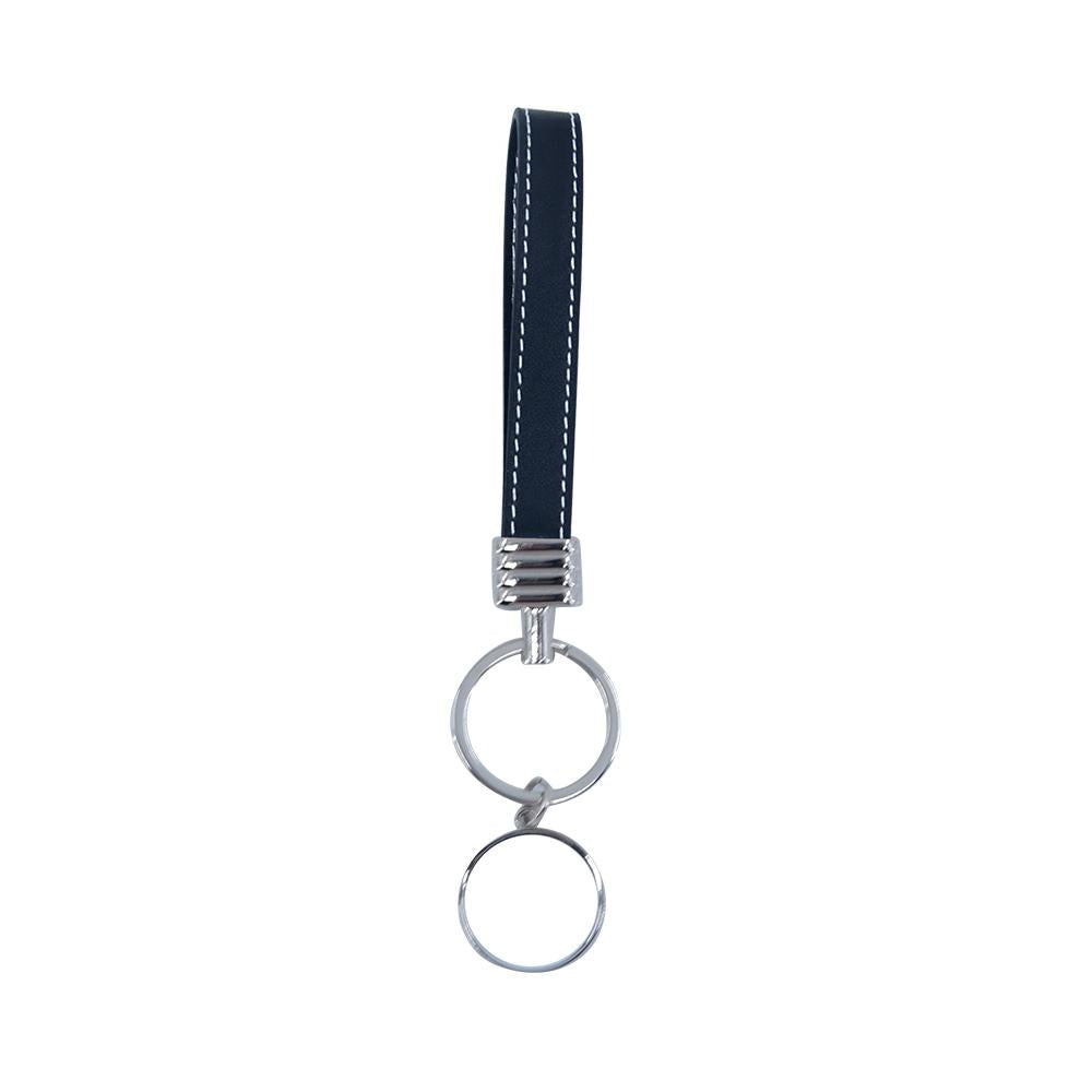 Sublimation blank Round Keyring with Leather Hand Chain - Black