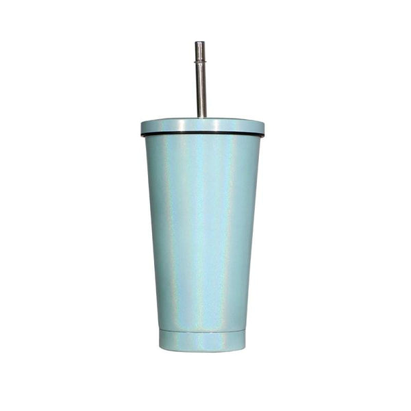 450ml Stainless Steel Rainbow Straw Mug - Sparkle Green