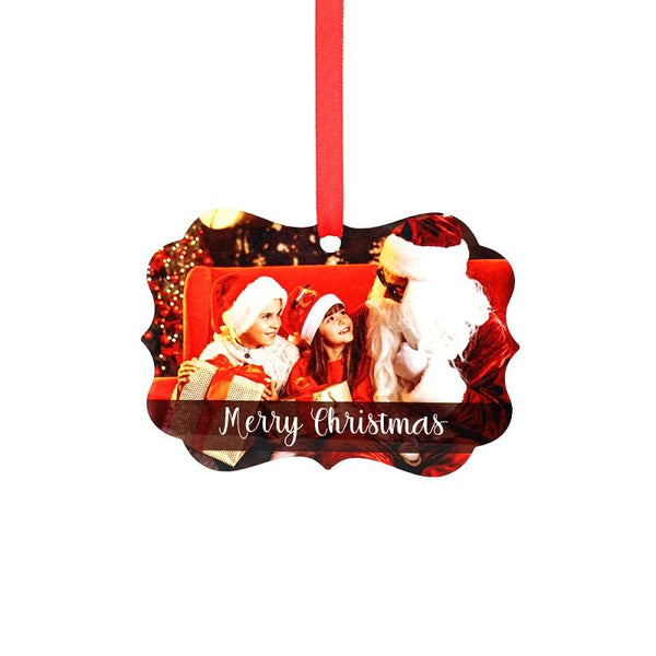 Sublimation blank Christmas ornament with Santa, children, and Merry Christmas text
