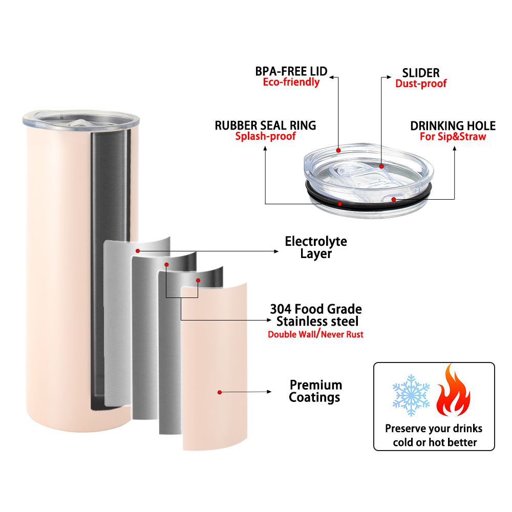20OZ Skinny Tumbler sublimation blank flask