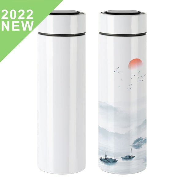 500ml Water Bottle with Filter and Temperature Display - Glossy White