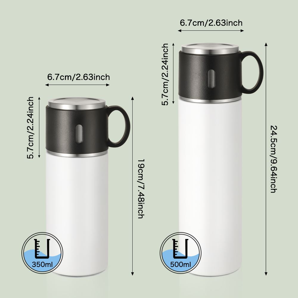 350ml Stainless Steel Bottle with Cup Lid  - White