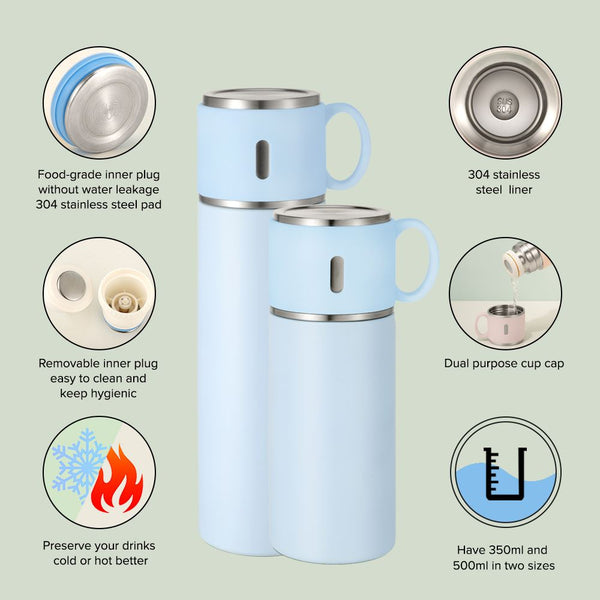 500ml Stainless Steel Bottle with Cup Lid - Blue