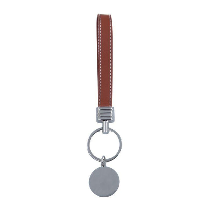 Sublimation blank Round Keyring with Leather Hand Chain - Brown