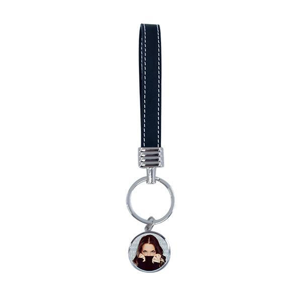 Round Keyring with Leather Hand Chain - Black