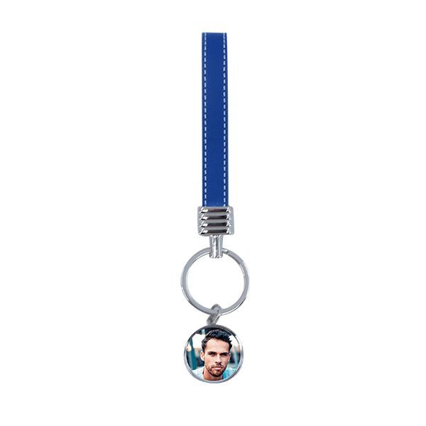 Round Keyring with Leather Hand Chain - Blue
