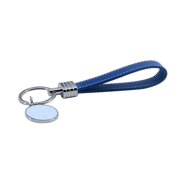 Round Keyring with Leather Hand Chain - Blue
