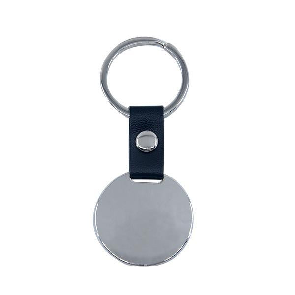 Round Metal Keyring with Leather chain