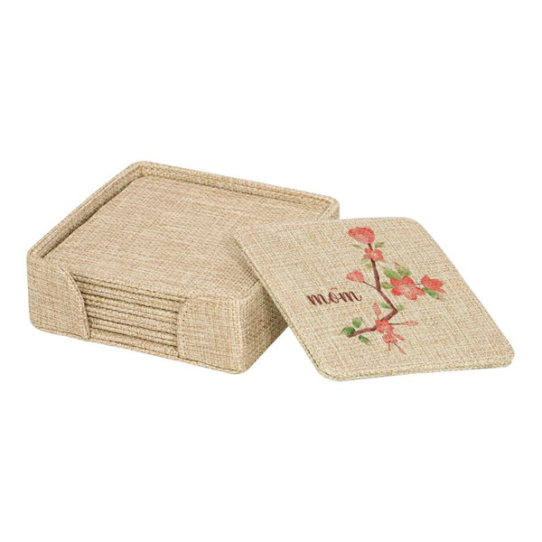 Burlap Square Coaster set and Holder - 6 pcs