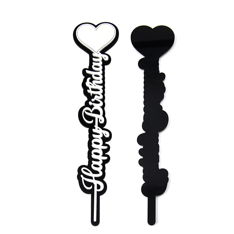 Heart Acrylic Happy Birthday - Black and White