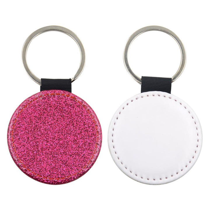 Sublimation Blanks pink glitter round leather keyring