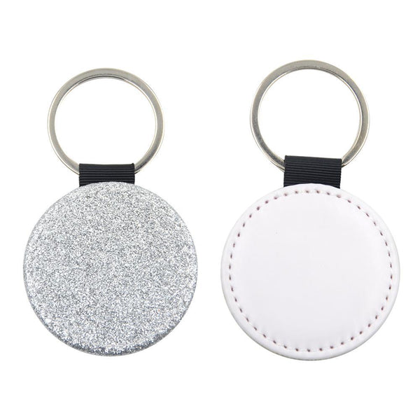 Sublimation Blanks silver glitter round leather keyring